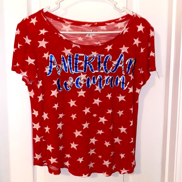 American Woman Casey Key Red W & B Tee Sz S - Picture 5 of 6
